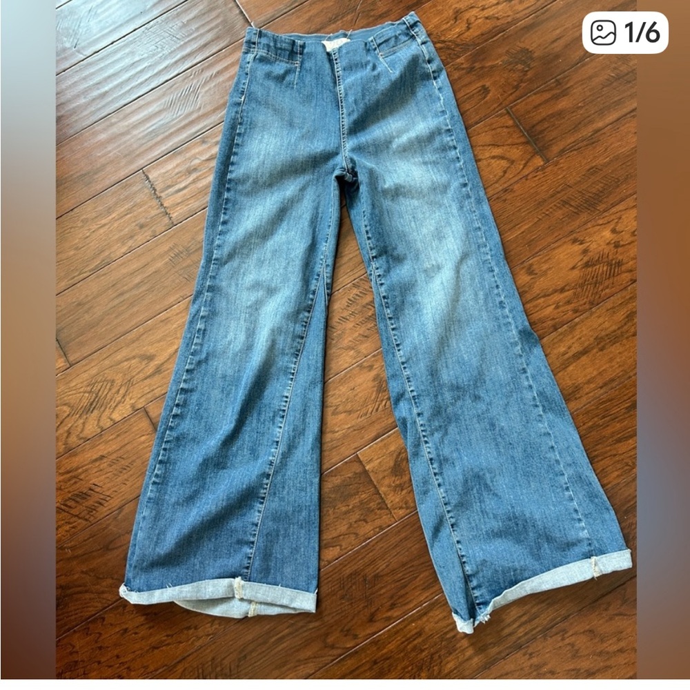 Free People Flare Wide Leg Blue Jeans